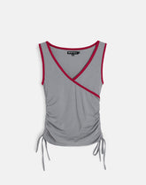 Laird Wrap Top in Grey with Adrenaline Red Binding