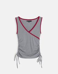 Laird Wrap Top in Grey with Adrenaline Red Binding
