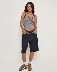 Laird Wrap Top in Grey with Adrenaline Red Binding