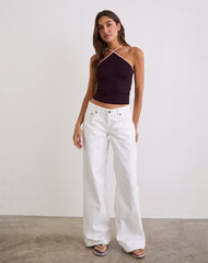 Lay Halterneck Top in Redwood with Pink Lady Binding