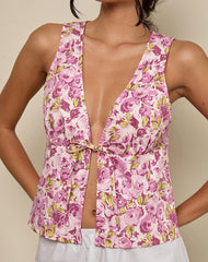 Leda Tie Front Top in Blossom Floral Pink
