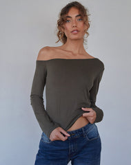 Ledez Asymmetrical Slouchy Top in Olive Tissue Jersey