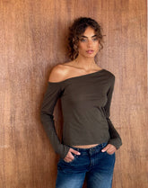 Ledez Asymmetrical Slouchy Top in Olive Tissue Jersey