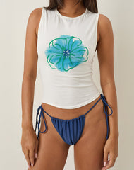 Leen Tank Top in Ivory with Painted Flower Blue