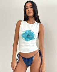 Leen Tank Top in Ivory with Painted Flower Blue