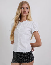 Legra Frill Neck Shirt in Poplin White