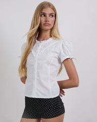 Legra Frill Neck Shirt in Poplin White