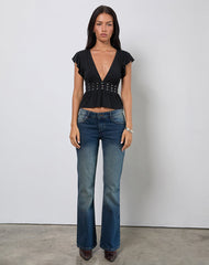 Leisma Frill Top in Jersey Black with Studs