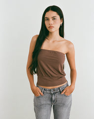 Leocadia Bandeau Top in Cupro Bitter Chocolate