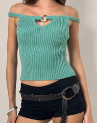 Lesly Bardot Top with O Ring in Turquoise