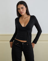 Levard Long Sleeve Top with Drape in Jersey Black