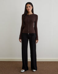 Liano Zip Cardigan in Rib Knit Brown