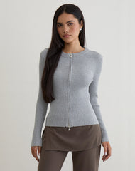 Liano Zip Cardigan in Rib Knit Grey
