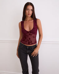 Lihat Top in Botanical Flock Flower Maroon