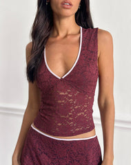 Lihat Top in Lace Burgundy with Pink Binding