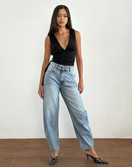 Lindka Plunge Assymetric Top in Slinky Black