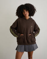 Lingwu Hoodie in Bitter Chocolate with Green Binding and M Embroidery