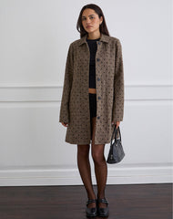 Lirena Longline Coat in Polka Brown