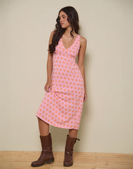 Lisheva Midi Dress in Tile Flower Pink
