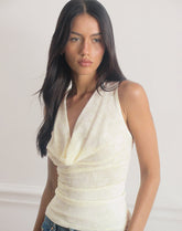 Losa Cowl Neck Top in Floral Flock Cream