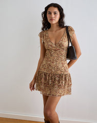 Lotri Wrap Mini Dress in Cluster Floral Brown