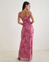 Alfreda Maxi Skirt in Stencil Flower Pink