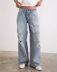 Low Rise Roomy Jeans in Extreme Rip Vintage Blue