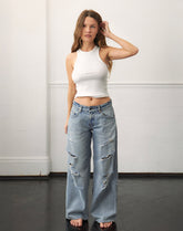 Low Rise Roomy Jeans in Extreme Rip Vintage Blue