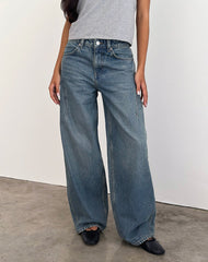Low Slung Roomy Jeans in Vintage Blue Green