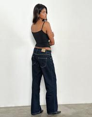 Low Rise Parallel Jeans in Indigo with Contrast Stitch