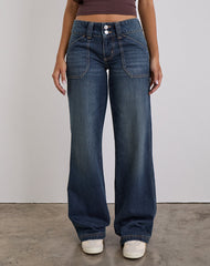 Low Rise Relaxed Cargo Jeans in Mid Blue Tint