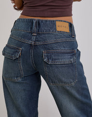 Low Rise Relaxed Cargo Jeans in Mid Blue Tint
