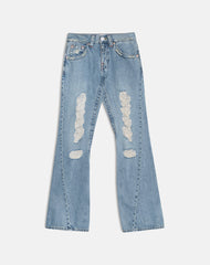 Low Rise Twisted Seam Ripped Jean in True Blue