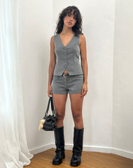 Luno Button Front Vest Top in Pinstripe Grey