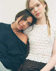 Luyu Short Sleeve Top in Floral Lace Ivory