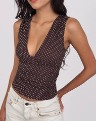 Lycia Plunge Top in Micro Polka Brown