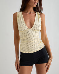 Lycia Plunge Top in Cream with Black Micro Polka Print