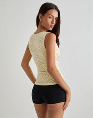 Lycia Plunge Top in Cream with Black Micro Polka Print