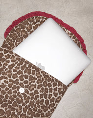 Laptop Bag in Leopard Print with Red Frill
