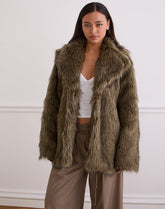 Lupita Jacket in Faux Long Fur Brown