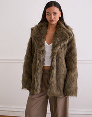Lupita Jacket in Faux Long Fur Brown