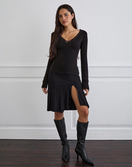 Maivi Long Sleeve Top in Black with Lace Trim