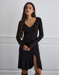 Maivi Long Sleeve Top in Black with Lace Trim