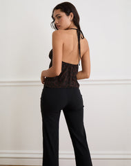 Malory Plunge Top in Oversize Jaguar Brown