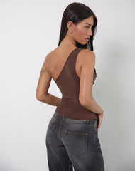 Marvela Ruched One Shoulder Top in Bitter Chocolate Brown