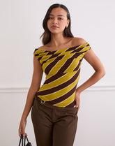 Maurisia Off Shoulder Top in Retro Stripe Yellow
