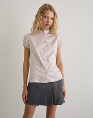 Meline Blouse in Satin Jacquard Pink