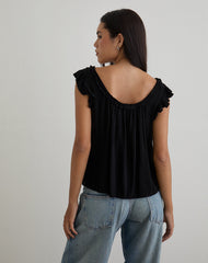 Merisso Scoop Neck Keyhole Top in Black