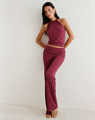 Miasa Backless Halterneck Top in Cupro Burgundy
