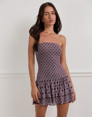 Midea Bandeau Dress in Stripe Polka Plum
